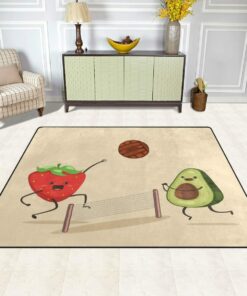 Green Avocado And Strawberry Playing Volleyball Area Rug