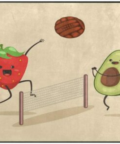 Green Avocado And Strawberry Playing Volleyball Area Rug