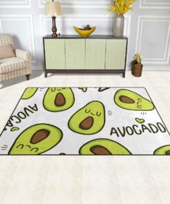 Cartoon Style Cute Avocado Face With White Background Area Rug