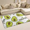 Cartoon Style Cute Avocado Face With White Background Area Rug