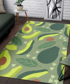 Green Avocado Fruit Leave Flower And Brown Avocado Seed Pattern Area Rug