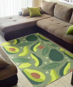 Green Avocado Fruit Leave Flower And Brown Avocado Seed Pattern Area Rug