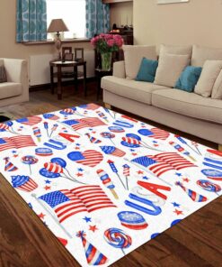 4th July Patriotic American White Party and Flag Pattern Rug
