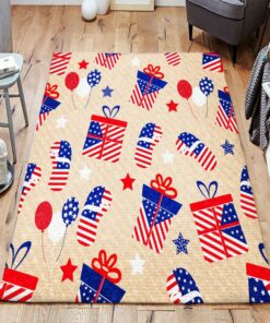 4th Of July Gift And Balloon Pattern American Independence Beige Color Rug