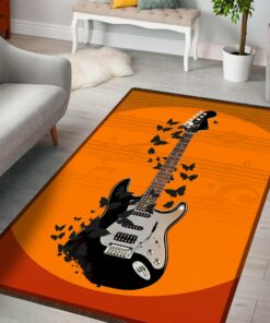 Electric Guitar With Butterflies Where Words Fail Music Speaks Rug