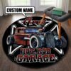 Personalized Hot Rod Garage Round Rugs