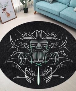 Pinstripe Hot Rod Washable Rod Round Mat