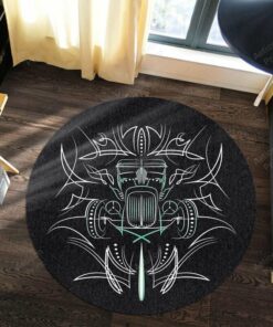Pinstripe Hot Rod Washable Rod Round Mat