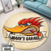 Personalized Woodpecker Hot Rod Garage Round Mat