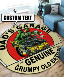 Genuine Grumpy Old Bastard Rat Fink Hot Rod Round Rug
