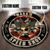 Personalized Speed Shop Garage Round Rug