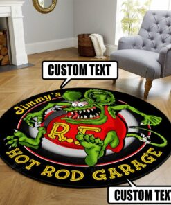 Personalized Name Hot Rod Garage Round Mat
