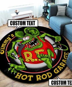 Personalized Name Hot Rod Garage Round Mat