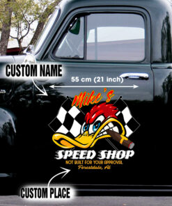 Hot Rod Duck Not Built For your Approval Door Art Vinyl Decals Set 2 Pcs