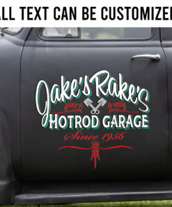 Vintage Hot Rod Garage Door Art Pinstripe Lettering For Car Set 2 Pcs