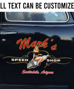 Hot Rod Pinstripe Decals Personalized Pinup Girl Candle Spark Plugs Speed Shop Garage Sticker Set 2 Pcs