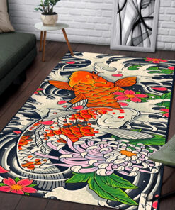 Koi Fish Pond Rug With Floral Art
