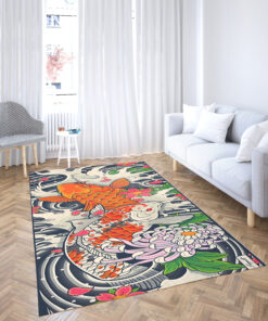 Koi Fish Pond Rug With Floral Art