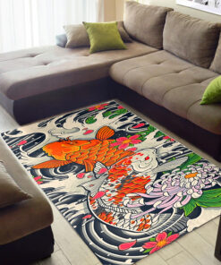 Koi Fish Pond Rug With Floral Art