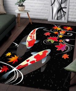 Japanese Koi Fishes Rug With Autumn Leaves
