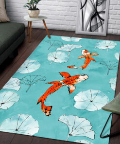 Waterlily Koi Fish Rug in Turquoise