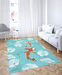 Waterlily Koi Fish Rug in Turquoise