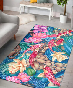 Koi Fish In Lotus Pond Rug Koi Fish Art Rug
