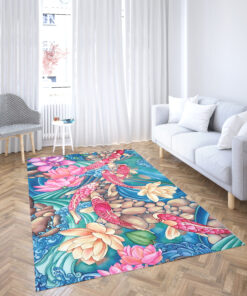 Koi Fish In Lotus Pond Rug Koi Fish Art Rug
