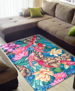 Koi Fish In Lotus Pond Rug Koi Fish Art Rug