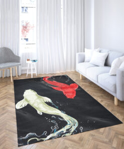 White & Red Koi Fish Rug On Black Background