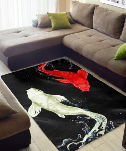 White & Red Koi Fish Rug On Black Background