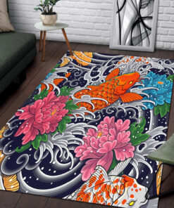 Floral-Pattern Koi Fish Rug