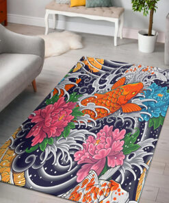 Floral-Pattern Koi Fish Rug