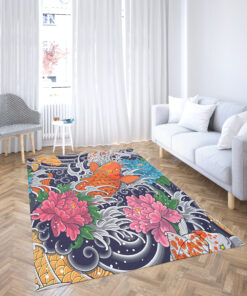 Floral-Pattern Koi Fish Rug