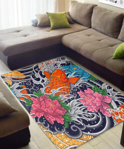 Floral-Pattern Koi Fish Rug