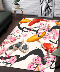 Koi Carp Rug With Sakura Plant Art Koi Fish Rug