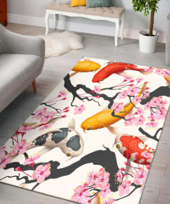 Koi Carp Rug With Sakura Plant Art Koi Fish Rug