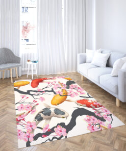 Koi Carp Rug With Sakura Plant Art Koi Fish Rug