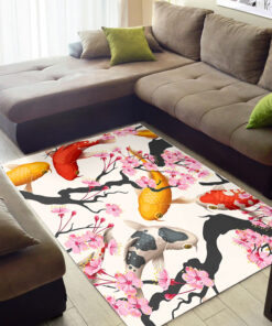 Koi Carp Rug With Sakura Plant Art Koi Fish Rug