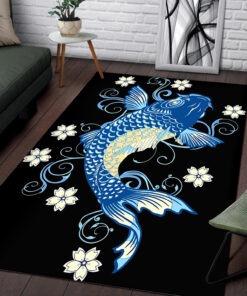 Blue Koi Fish Rug Black Background Rug