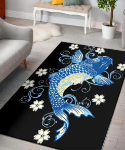 Blue Koi Fish Rug Black Background Rug