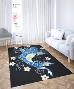 Blue Koi Fish Rug Black Background Rug