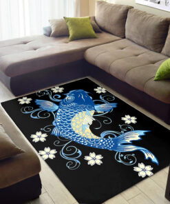 Blue Koi Fish Rug Black Background Rug