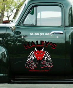 Personalized Hot Rod Speed Shop Red Devil Door Art Sticker Set 2 Pcs
