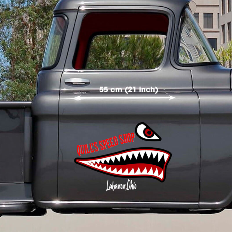 Personalized Vintage Hot Rod Pinstripe P40 Shark Mouth Decals