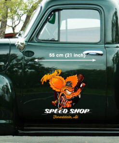 Personalized Vintage Orange Rat Fink Hot Rod Door Decals