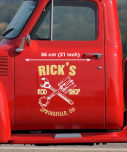 Personalized Piston and Wrench Door Art Vinyl Sitcker For Hot Rod Cars, Truck, Lowrider