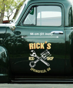 Personalized Piston and Wrench Door Art Vinyl Sitcker For Hot Rod Cars, Truck, Lowrider