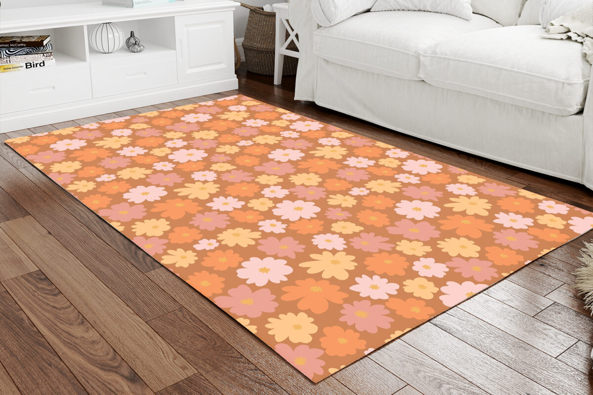 Retro Daisy Meadow 70s Style Floor Mat Area Rug