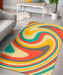 Orange And Green Colors Abstract Retro Swirl 70s Style Printed On Living Room Area Rug